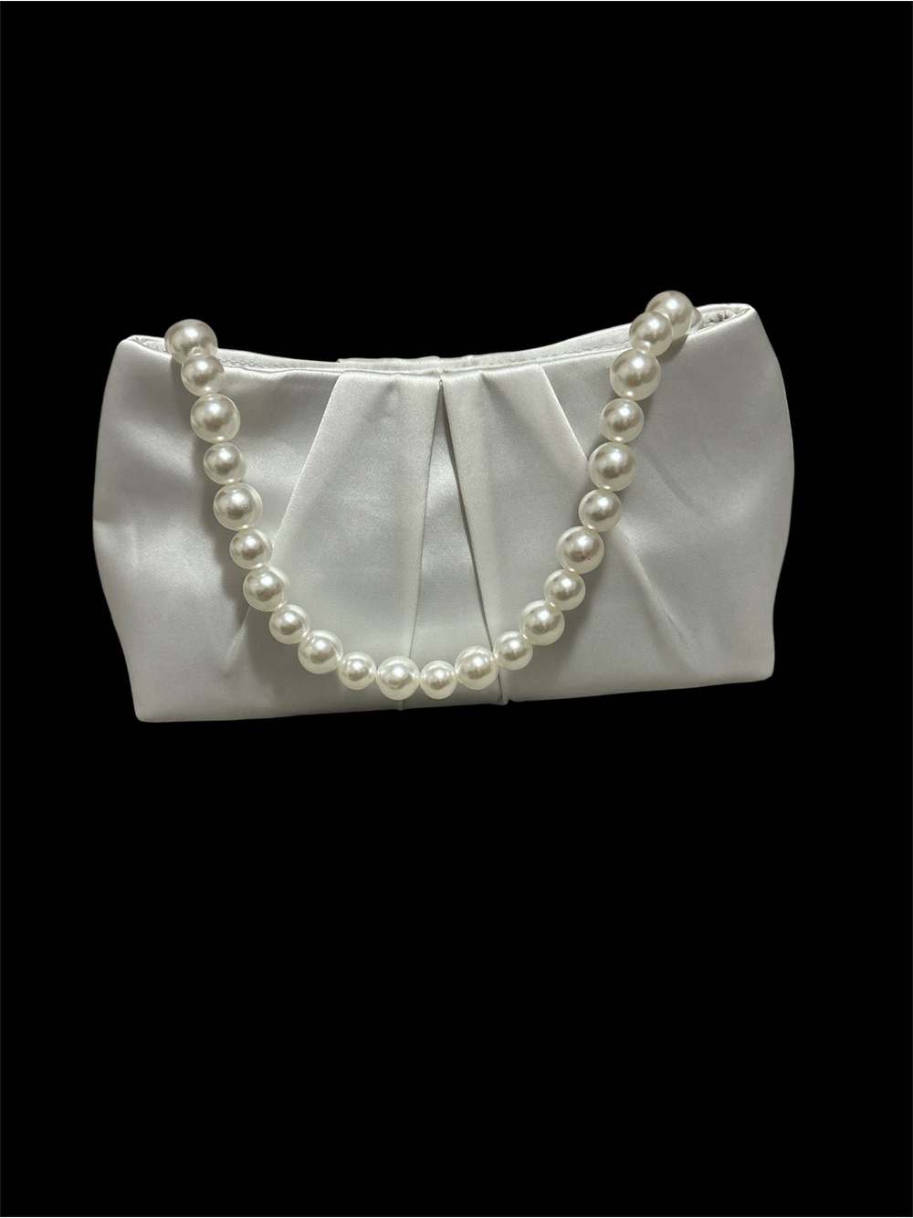 Pearl-Handle White Satin Evening Clutch